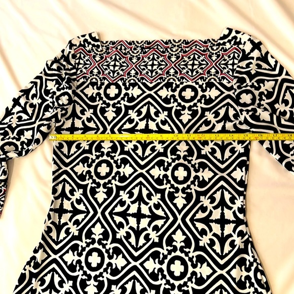 White House Black Market print 3/4 sleeve sheath dress stretch fall outfit - Picture 7 of 8